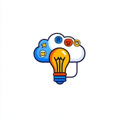 An imaginative illustration of a light bulb connected to clouds, signifying novel ideas and cloud computing.
