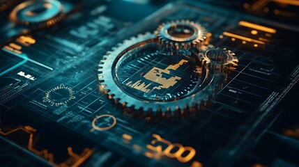 Project management tools with gears and charts