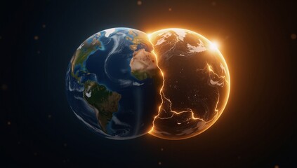 Obraz premium Two overlapped earths showcase spiritual energy battling darkness Earth Dayspiritual contrast events