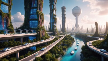Eco-Friendly Futuristic Cityscape: A Vision of Sustainable Urban Living
