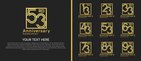 logo anniversary set. golden color with square on black background for special event