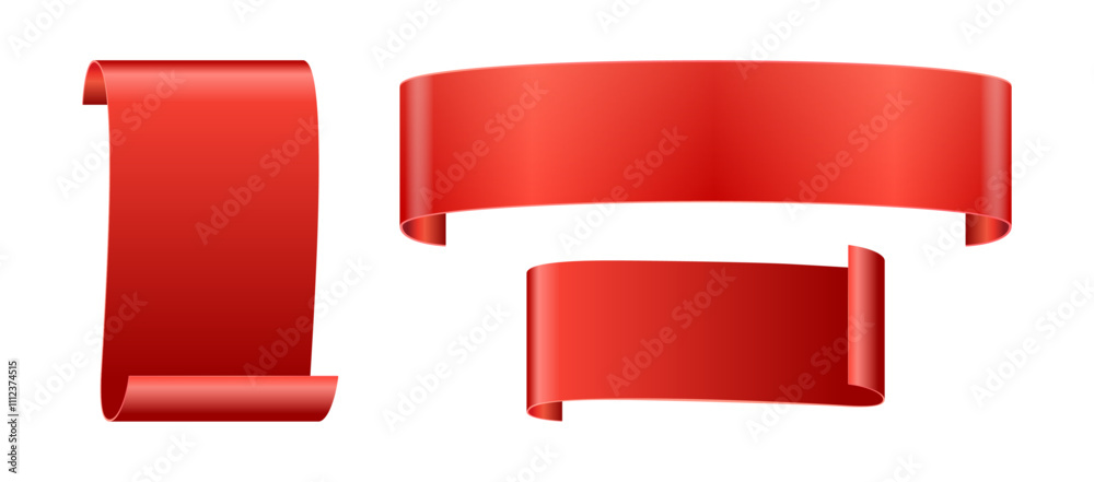 Poster Paper or silk ribbons collection, isolated banners for sale in form of scroll. Vector badges and labels for message or announcement, horizontal and vertical advertisement for new product