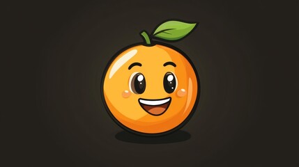 A cheerful cartoon orange with a smiling face and a green leaf on a dark background.