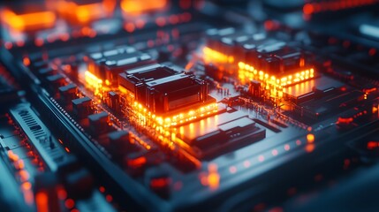 Obraz premium Quantum computing core in a sophisticated high-tech facility with glowing components