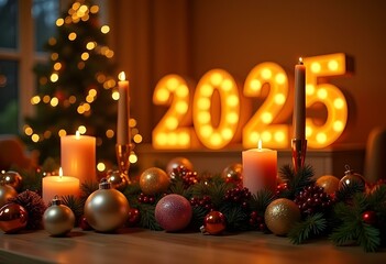 A realistic and high-quality photo of a snowy city square at night. A massive, beautifully decorated Christmas tree stands at the center, adorned with shimmering lights, ornaments, and a glowing star 