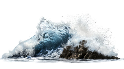 Sea wave hitting rock transparent background
