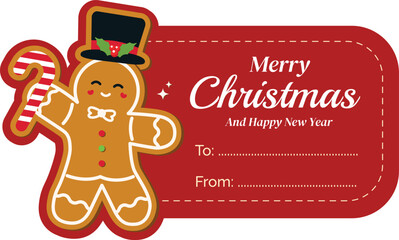 Charming gingerbread man cookie greeting card label for christmas