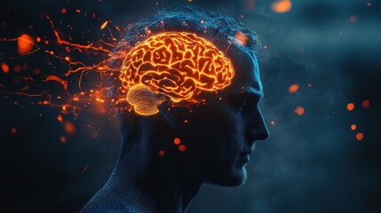 Obraz premium Radiant brain glowing with fiery neural energy