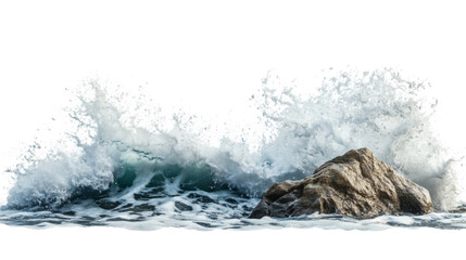 Sea wave hitting rock transparent background