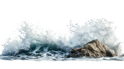 Sea wave hitting rock transparent background