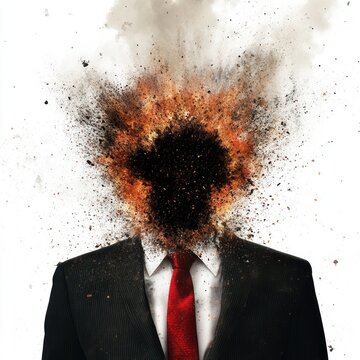 Surreal head explosion depicts stressful business life