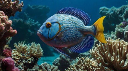 Colorful tropical fish swimming in a vibrant coral reef aquarium