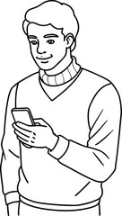 A Man Looking at a Phone Vector Illustration