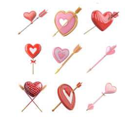 Pack PNG themed target with an arrow ideal for love themed graphics set against transparent background