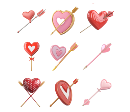 Pack PNG themed target with an arrow ideal for love themed graphics set against transparent background