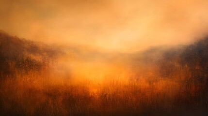 Fototapeta premium Golden Sunset Over Hazy Mountain Landscape