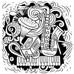 Cartoon vector doodles Classic music illustration. Funny detailed, with lots of objects background.