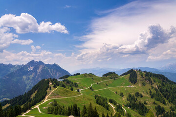 Cable car gondola on top of the Gernkogel Mountain from Sonntagskogel in Alps, Sankt Johann im Pongau district, Salzburg federal state, Austria, sunny summer day © josefkubes