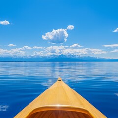 Serene Kayaking Adventure on a Calm Lake with Distant Mountains