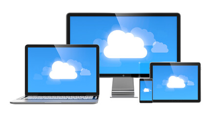 Cloud computing concept on different electronic devices