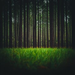 Fototapeta premium Serene Pine Forest with Lush Ground Cover at Dawn