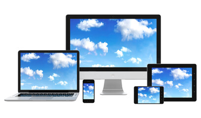 Cloud computing concept on different electronic devices