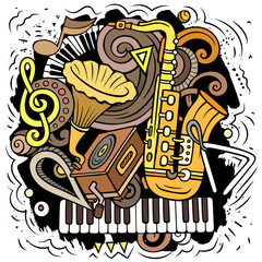 Cartoon vector doodles Classic music illustration. Funny detailed, with lots of objects background.