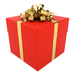 3D illustration of red gift box with golden ribbon
