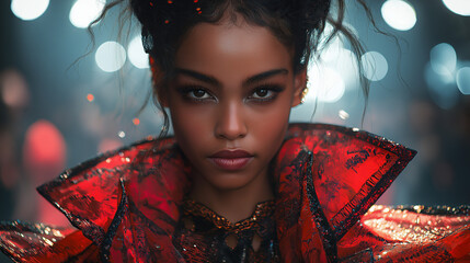 ランウェイを歩く女性モデル