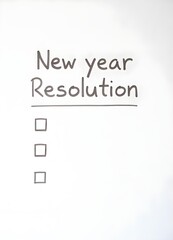 New year's resolution checklist with blank check boxes on plain white background