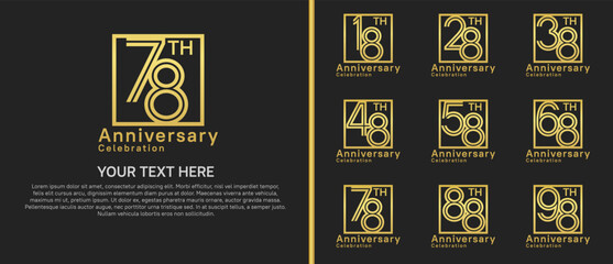 logo anniversary set. golden color with square on black background for special event