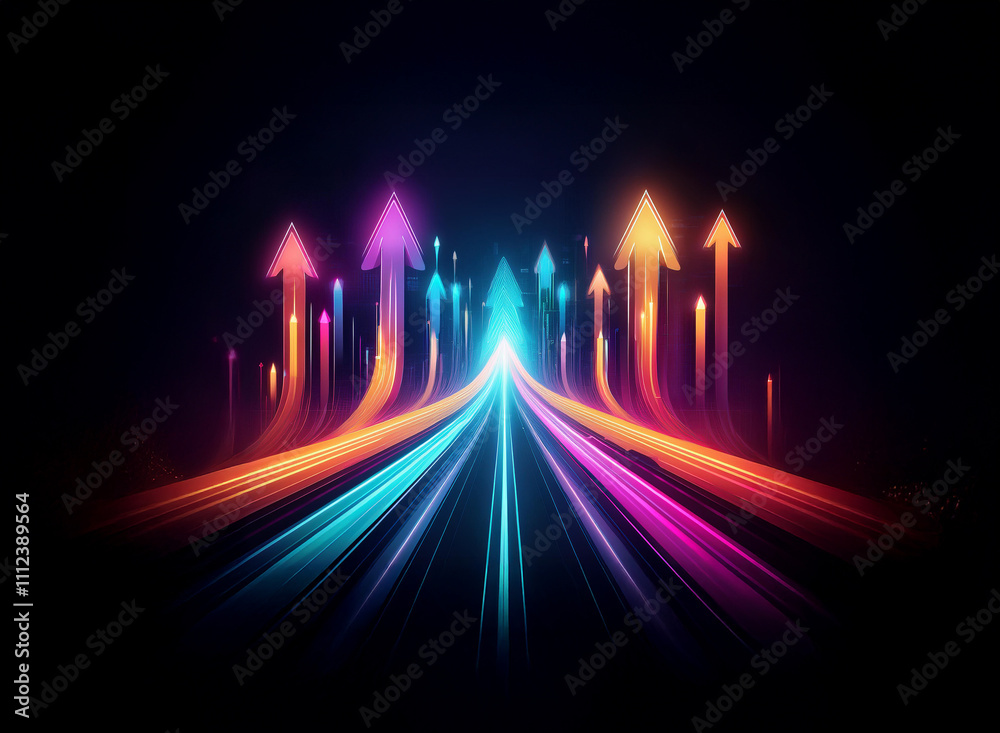 Aufkleber vibrant, glowing arrows converge on a radiant path symbolizing progress and upward mobility in a dar