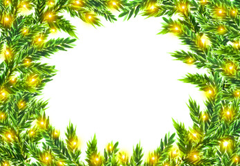 A circular arrangement of vibrant green foliage adorned with warm glowing lights creates a festive atmosphere, perfect for holiday celebrations or seasonal decorations.
