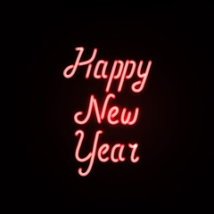 A vibrant neon sign displaying Happy New Year glows in bright red against a black background, creating a festive atmosphere full of excitement for new beginnings and celebrations.
