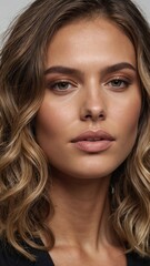 Obraz premium Captivating closeup of a serene model with wavy hair