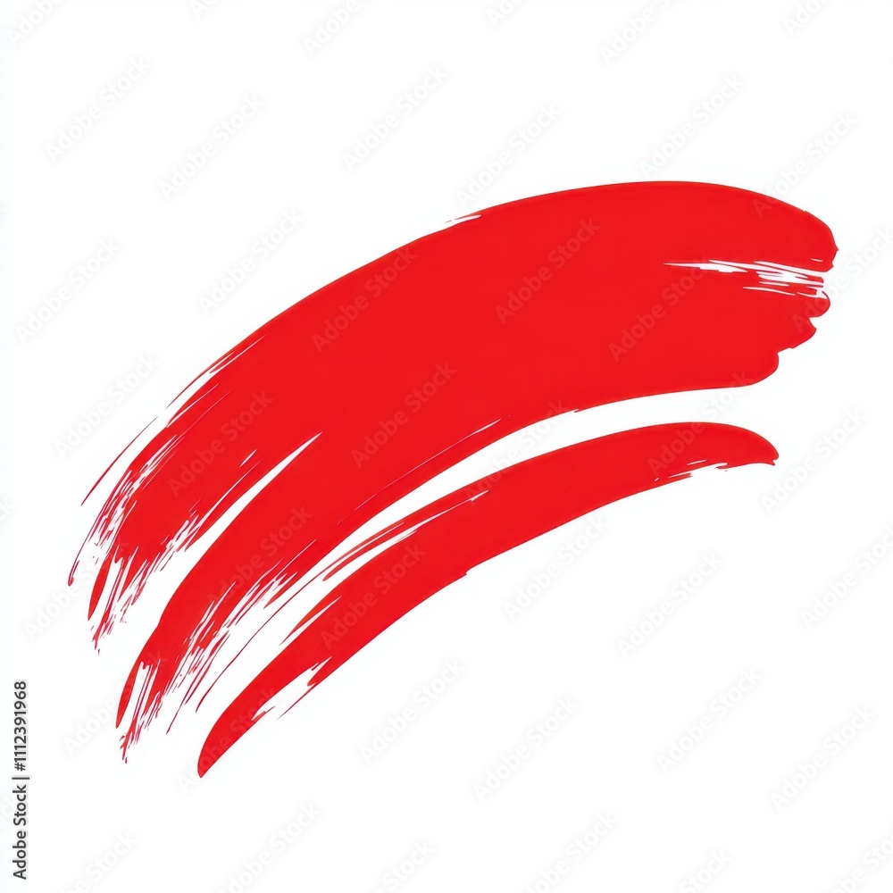 Poster A red brush stroke on a white background, a vector illustration for graphic design and web development. A simple, hand-drawn shape with bold lines and a sense of movement