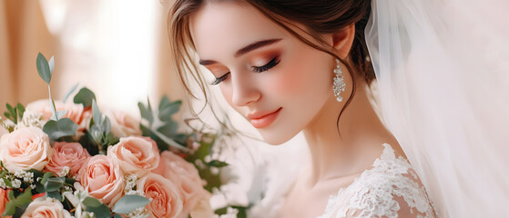 Naklejka premium Wedding photos with a clean background for free space for text. For use with advertising banners for weddings or Valentine's Day.