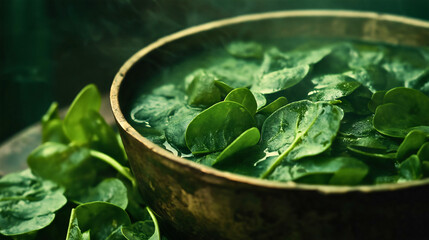 Delicious homemade cream soup, healthy vegetarian cuisine with fresh organic ingredients, creamy spinach puree dish, rustic gourmet meal, nutritious spring appetizer