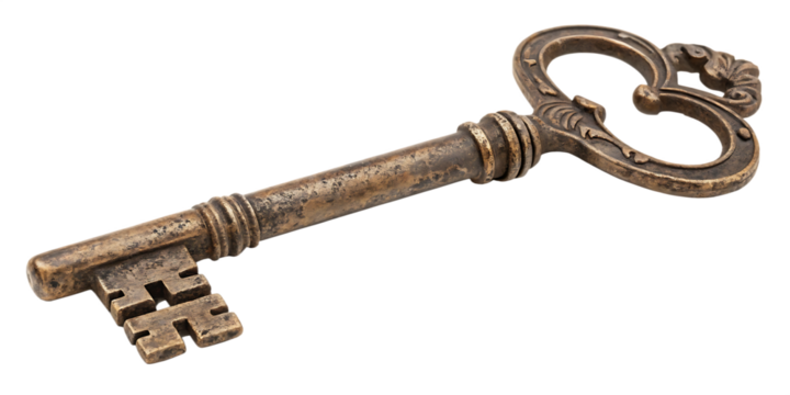 Old house key isolated on white background.AI GENERATED