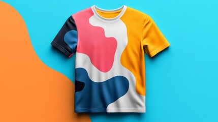 T-shirt mockup showcasing customizable design vibrant graphic elements displayed on a blank shirt with a clean minimal background emphasizing apparel design and personalization options