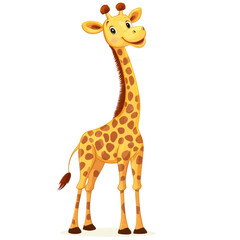 Fototapeta premium A cheerful cartoon giraffe with distinctive spots and a long neck, standing in a playful pose.