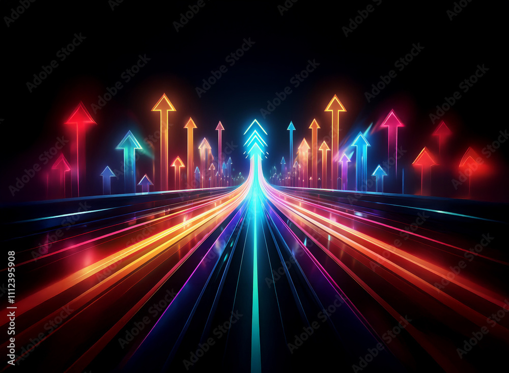 Aufkleber vibrant, glowing arrows converge on a central point, forming a dynamic path of light and progress ag