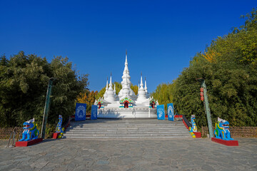 Mini view of Manfeilong White Pagoda in Dai Scenic Area of China Ethnic Museum