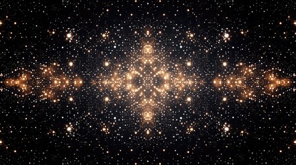 Fototapeta premium A symmetrical digital design of pixelated stars scattered across a dark background, forming a perfect mirrored pattern