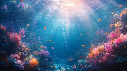 Fototapeta premium A glowing underwater city with schools of colorfu_0253
