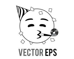 Black line kissing mouth flat icon with party hat, confetti