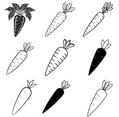 Set of three black carrot silhouettes with simple. carrot silhouette vector illustration