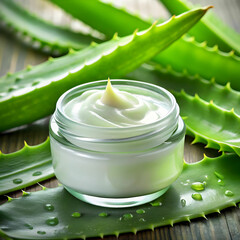 aloevera leaves with a beauty cream bottle