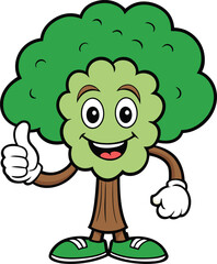 Obraz premium Happy Tree Mascot Cartoon Character Giving Thumbs Up