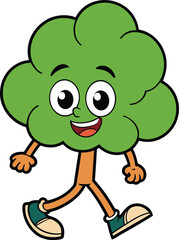 Obraz premium Happy Green Tree Cartoon Character Walking 
